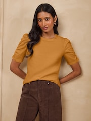 Love & Roses Ochre Yellow Shrimp Sleeve Jersey Top - Image 1 of 4