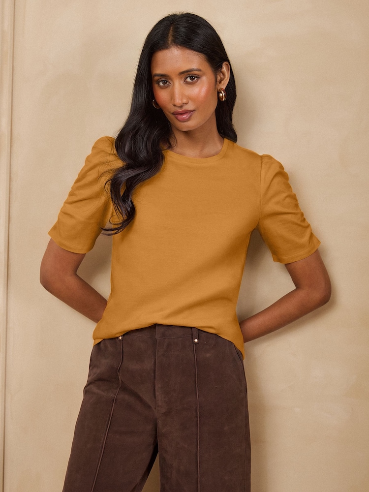 Love & Roses Ochre Yellow Shrimp Sleeve Jersey Top - Image 1 of 4