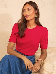 Love & Roses X2 Black and Red Shrimp Sleeve Jersey Top - Image 2 of 7