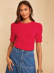 Love & Roses X2 Black and Red Shrimp Sleeve Jersey Top - Image 6 of 7