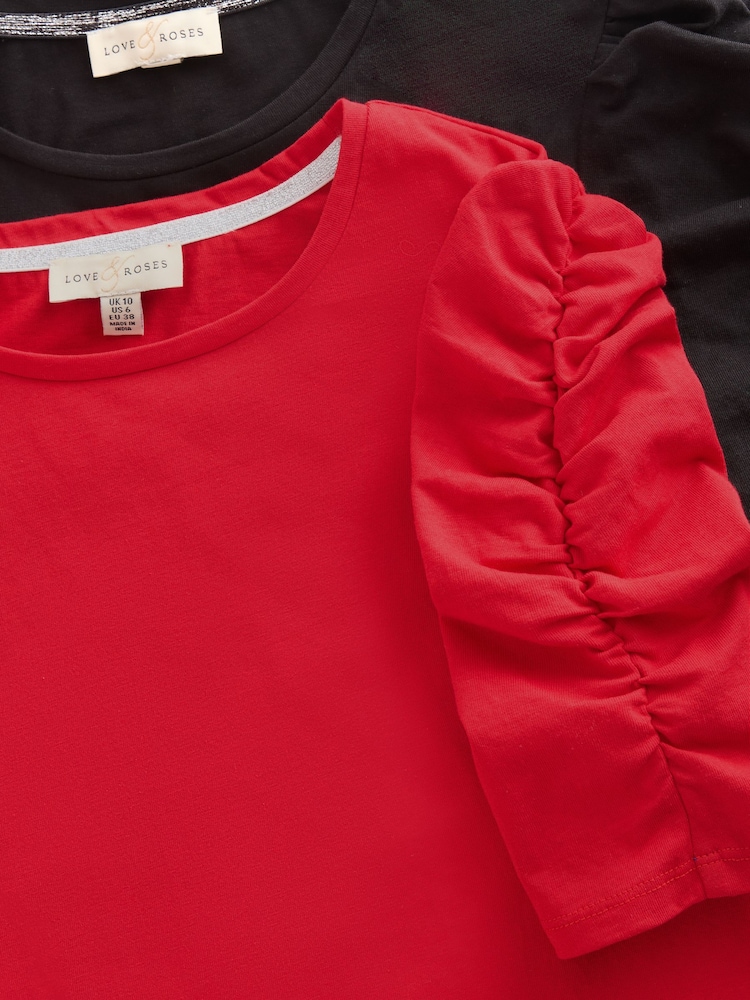 Love & Roses X2 Black and Red Shrimp Sleeve Jersey Top - Image 7 of 7