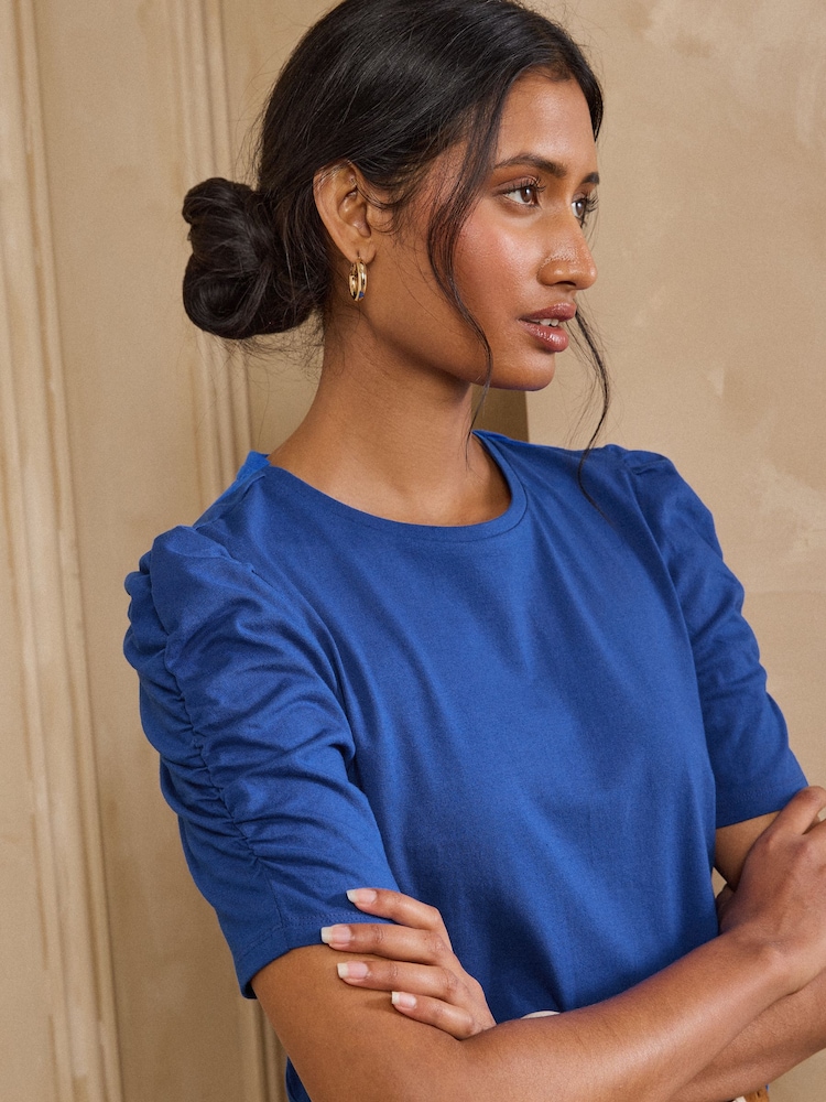 Love & Roses Cobalt Blue Shrimp Sleeve Jersey Top - Image 2 of 4