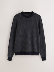 黑／灰 - Ultrasoft Herringbone Crew Neck Jumper - 圖片 6，共 8