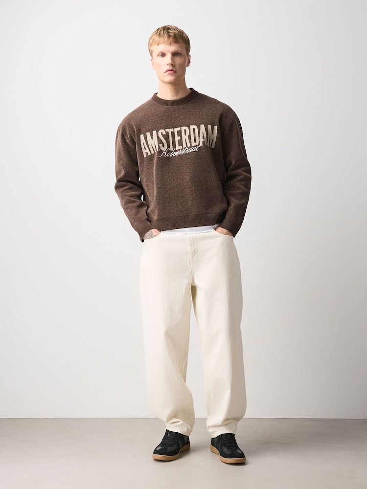 Brown Graphic Chenille Crew Neck Jumper - Image 2 of 8 Brown Graphic Chenille Crew Neck Jumper - Image 2 of 8
