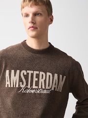 Brown Graphic Chenille Crew Neck Jumper - Image 5 of 8