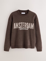 Brown Graphic Chenille Crew Neck Jumper - Image 6 of 8
