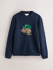 Navy Graphic Knitted Crew Neck Jumper - Image 1 of 3