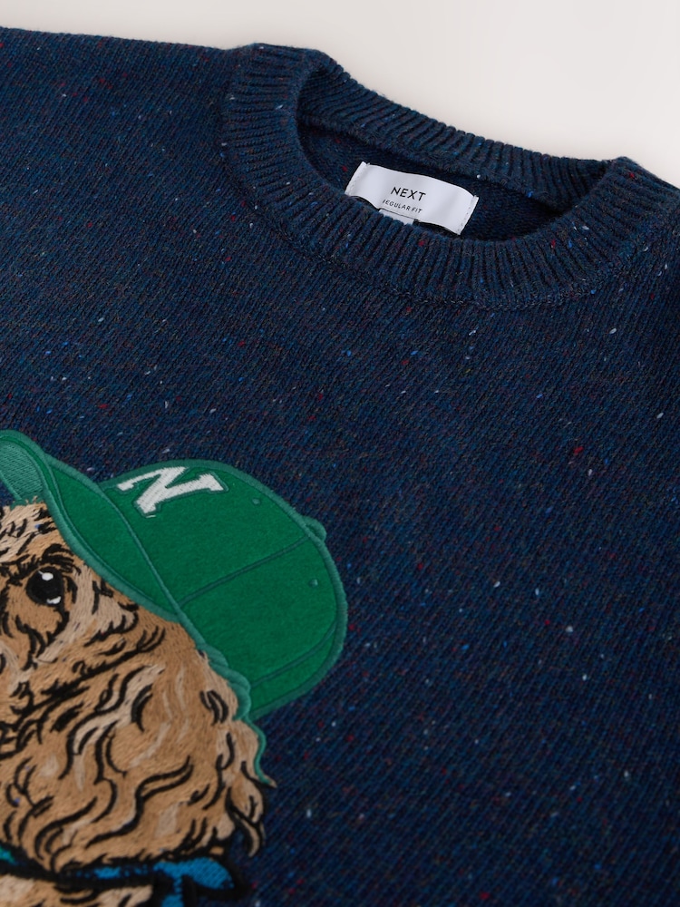 Navy Graphic Knitted Crew Neck Jumper - Image 3 of 3