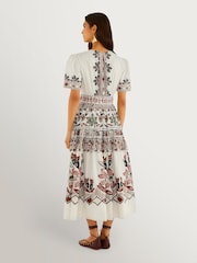 Farm Rio White Ainika Rustic Flowers Winter Short Sleeve Maxi Dress - Image 2 of 4