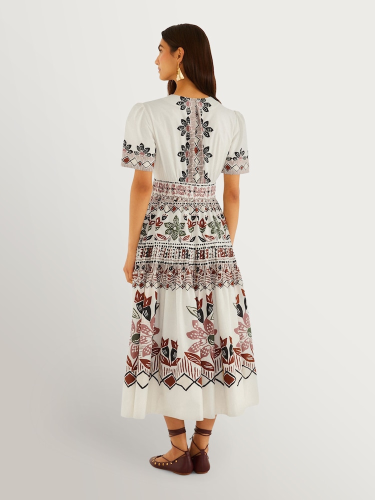 Farm Rio White Ainika Rustic Flowers Winter Short Sleeve Maxi Dress - Image 2 of 4 Farm Rio White Ainika Rustic Flowers Winter Short Sleeve Maxi Dress - Image 2 of 4