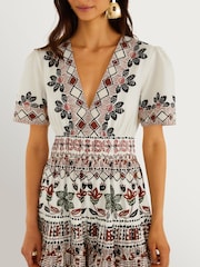 Farm Rio White Ainika Rustic Flowers Winter Short Sleeve Maxi Dress - Image 3 of 4
