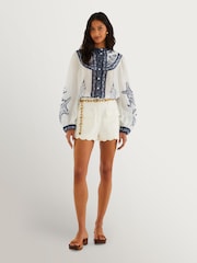 Farm Rio Blue Coast Scarf Off-White Long Sleeve Blouse - Image 3 of 4