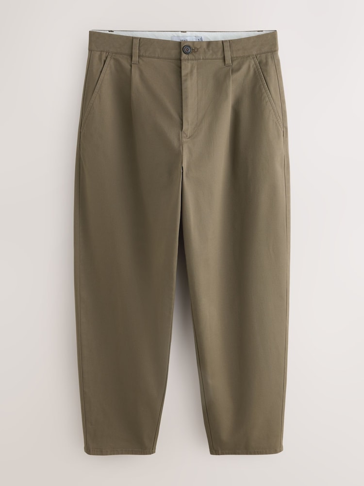 Qəhvəyi - Barrel Fit - Single Pleat Cotton Rich Stretch Chinos - 5şəkildən 1 şəkil