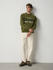 Green Graphic Chenille Crew Neck Jumper - Image 1 of 4