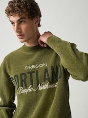 Green Graphic Chenille Crew Neck Jumper - Image 2 of 4
