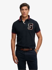 Superdry Blue Vintage Athletic Patch Polo Shirt - Image 1 of 6
