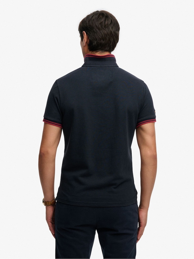 Superdry Blue Vintage Athletic Patch Polo Shirt - Image 2 of 6