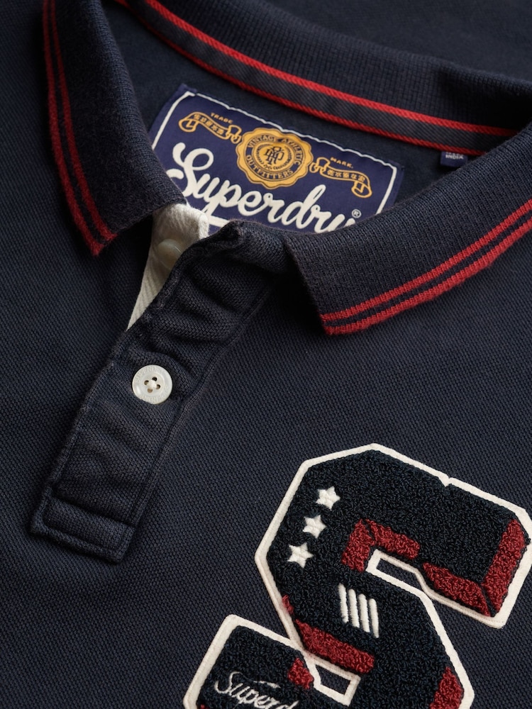 Superdry Blue Vintage Athletic Patch Polo Shirt - Image 6 of 6