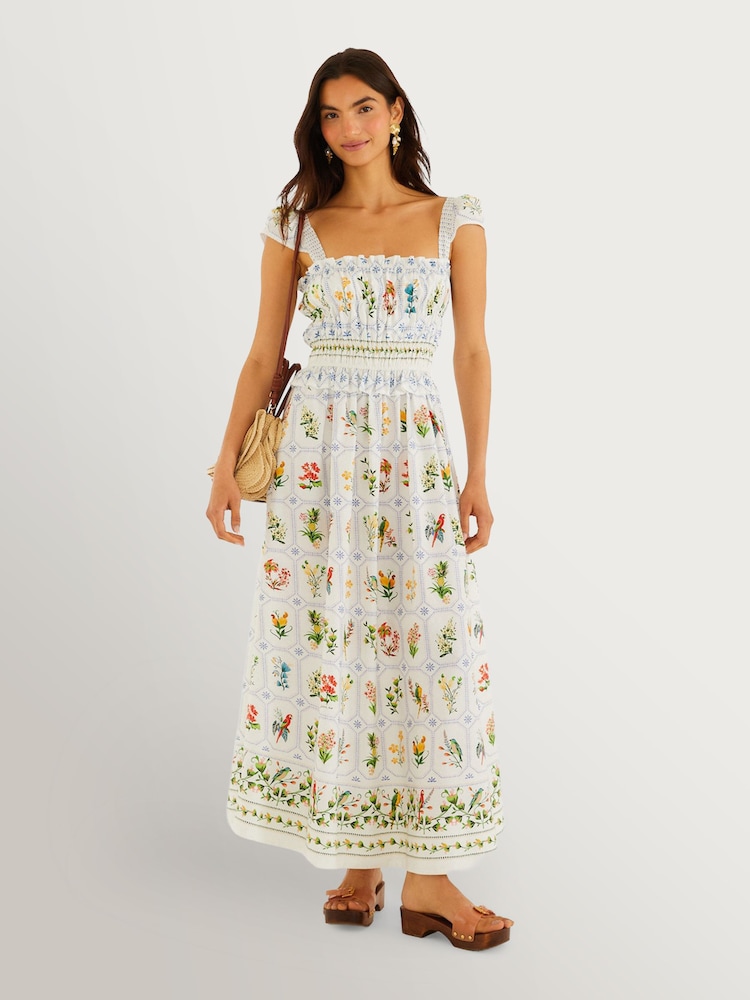 Farm Rio Tropical Porcelain Off-White Maxi Dress - Imagen 1 de 3