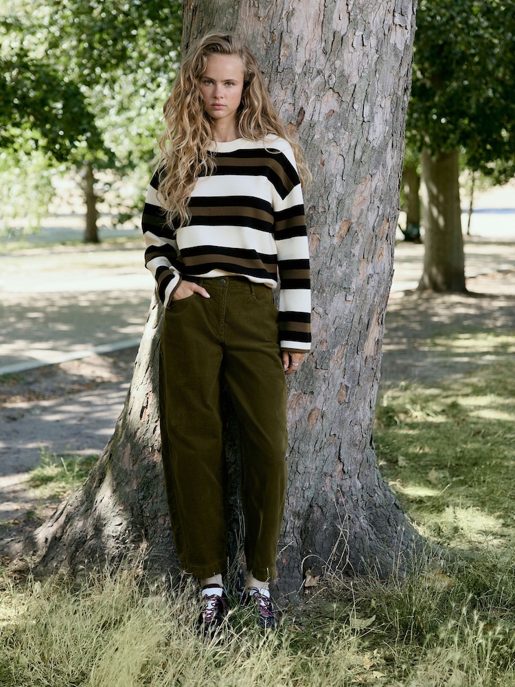 Olive Vihreä - Corduroy-tynnyrilahkeiset housut - Kuva 1 / 7