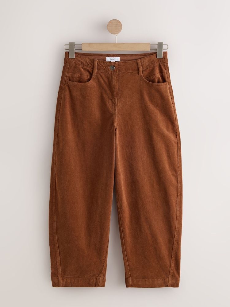Tan Brown Corduroy Barrel Leg Trousers - Image 1 of 3 Tan Brown Corduroy Barrel Leg Trousers - Image 1 of 3