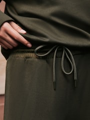 Khaki Green Wide Leg Jersey Joggers With Satin Side Stripe - Image 5 of 8