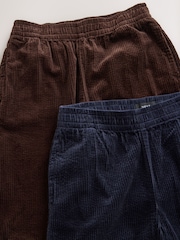 بني شوكولاتة/أزرق كحلي - Soft Cord Wide Leg Trousers 2 Pack - صورة 8 من 9