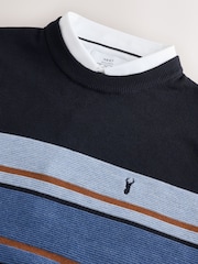 כחול כהה - Oxford Mock Shirt Colour Block Stripe Jumper - תמונה 2 מתוך 8