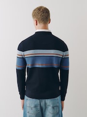 כחול כהה - Oxford Mock Shirt Colour Block Stripe Jumper - תמונה 4 מתוך 8