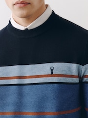כחול כהה - Oxford Mock Shirt Colour Block Stripe Jumper - תמונה 6 מתוך 8