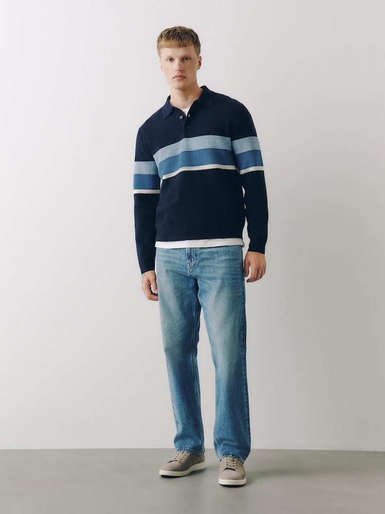 Navy Striped N. Premium Ultrasoft Smart Knitted Polo Shirt with Wool - Image 2 of 6 Navy Striped N. Premium Ultrasoft Smart Knitted Polo Shirt with Wool - Image 2 of 6