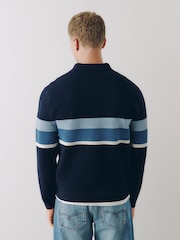 Navy Striped N. Premium Ultrasoft Smart Knitted Polo Shirt with Wool - Image 4 of 6