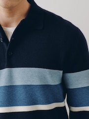 Navy Striped N. Premium Ultrasoft Smart Knitted Polo Shirt with Wool - Image 5 of 6