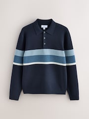 Navy Striped N. Premium Ultrasoft Smart Knitted Polo Shirt with Wool - Image 7 of 9