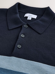 Navy Striped N. Premium Ultrasoft Smart Knitted Polo Shirt with Wool - Image 8 of 9