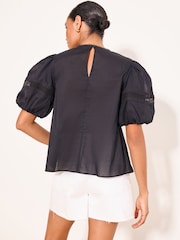 Lipsy Black Lace Detail Pintuck Puff Sleeve Woven Top - Image 5 of 5