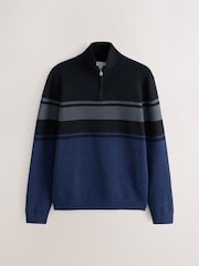 Black Stripe Regular Fit Textured Quarter Zip Jumper - Image 1 of 3