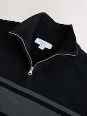 Black Stripe Regular Fit Textured Quarter Zip Jumper - Image 2 of 3