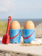 Something Different Set of 2 Bucket Shaped Ceramic Egg Cups with Spade Spoons - صورة 1 من 1