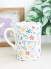 Something Different White Spring Floral Print Scalloped Mug - Image 1 of 4
