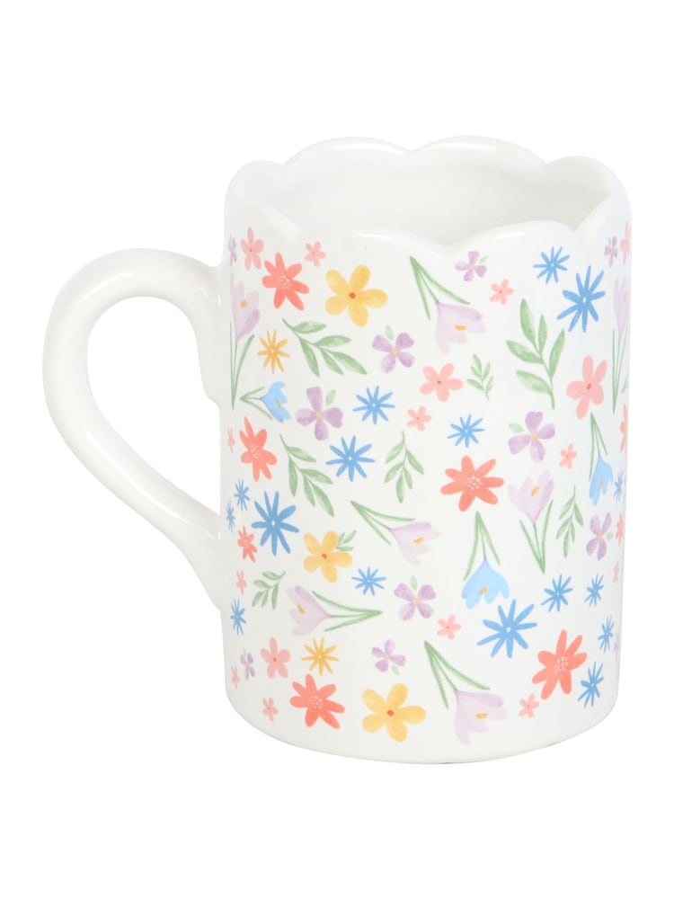 Something Different White Spring Floral Print Scalloped Mug - Image 2 of 4
