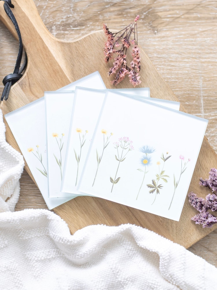 Something Different White Floral Glass Coaster Set - Image 1 of 4