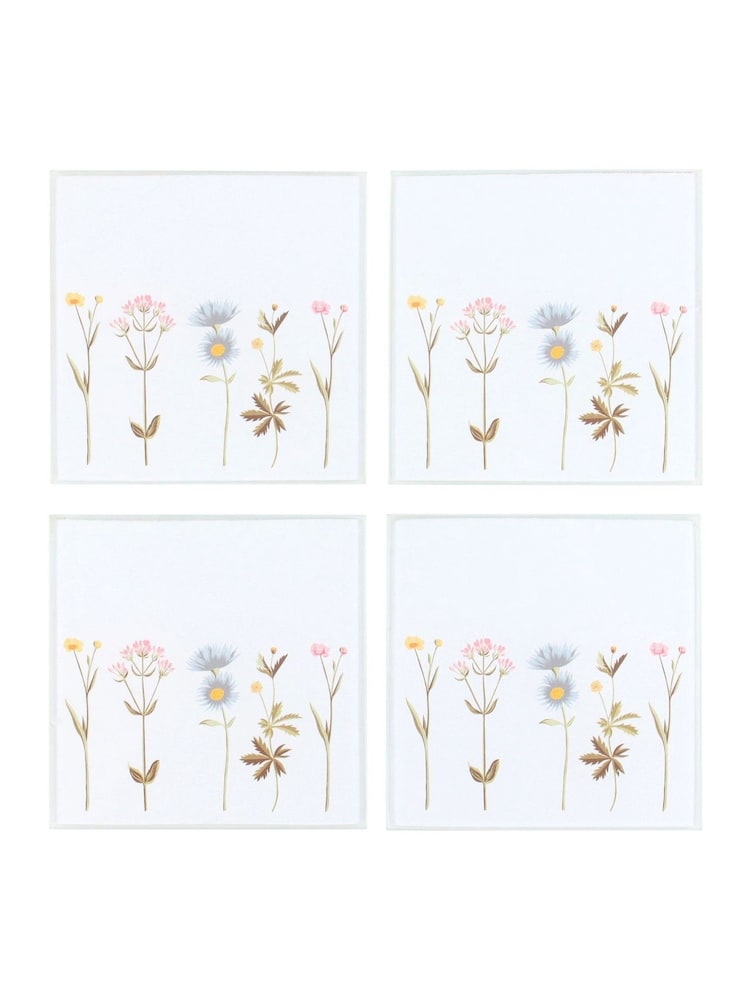 Something Different White Floral Glass Coaster Set - Image 2 of 4