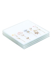 Something Different White Floral Glass Coaster Set - Image 4 of 4