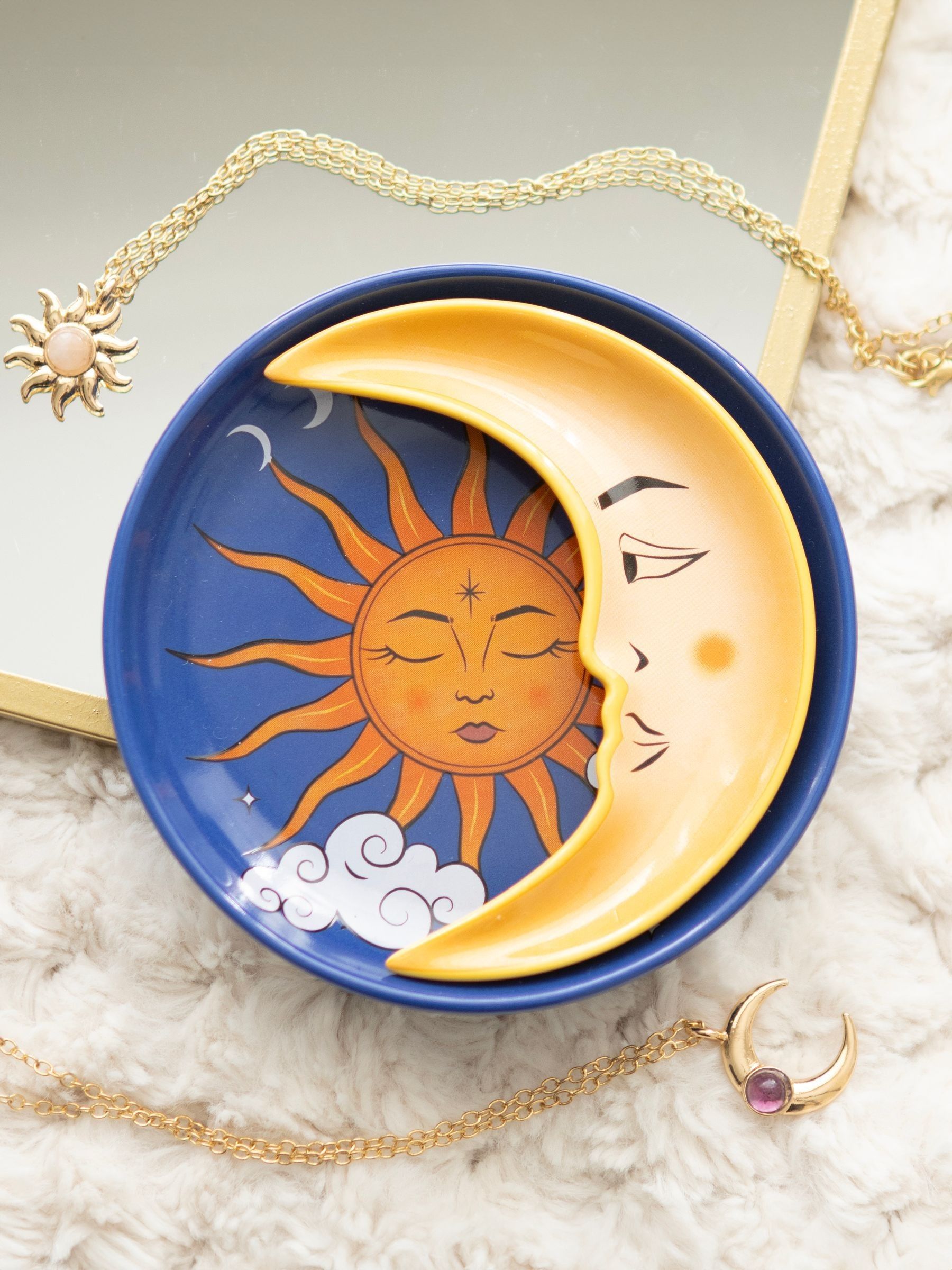 Something Different Blue Sun & Moon Celestial Stacking Ceramic Trinket Dish