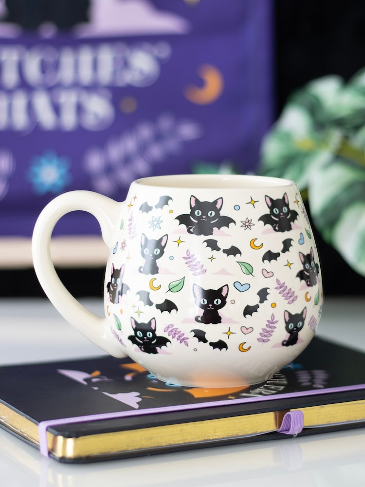 Something Different White Cute and Creepy Cat Print Rounded Mug - Image 1 of 1 Something Different White Cute and Creepy Cat Print Rounded Mug - Image 1 of 1