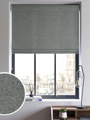 Teal Blue Herringbone Made to Measure Roman Blinds - Image 1 of 6