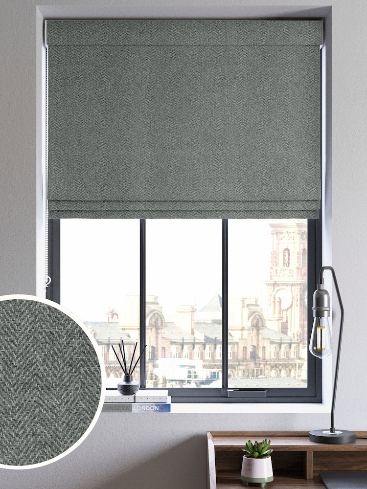 Teal Blue Herringbone Made to Measure Roman Blinds - Image 1 of 6 Teal Blue Herringbone Made to Measure Roman Blinds - Image 1 of 6