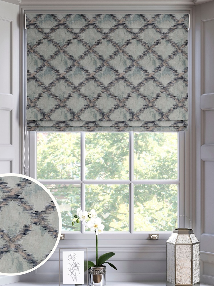 Blue Abstract Geo Jacquard Made to Measure Roman Blinds - Image 1 of 6