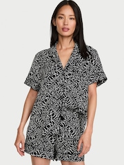 Victoria's Secret Black Newspaper Print Satin Short Pyjamas Set - Image 1 of 3